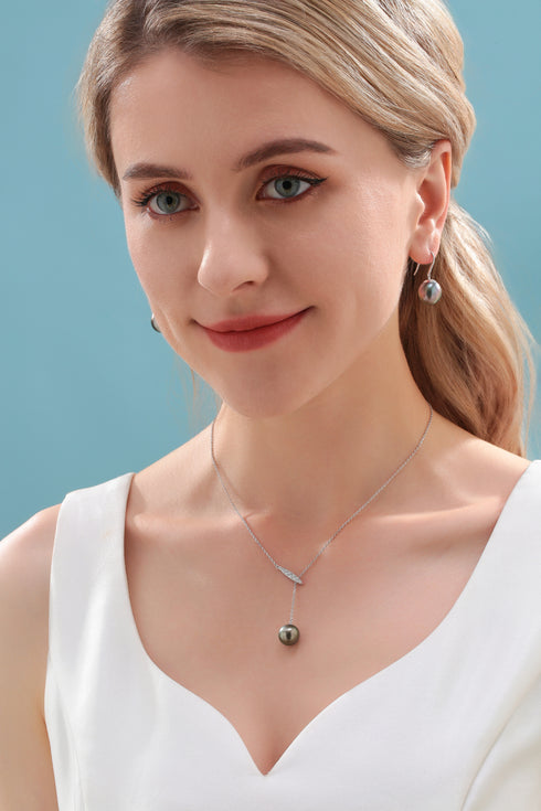 11-12 mm Tahitian Drop Pearl Earrings -18K White Gold - House Of Pearls